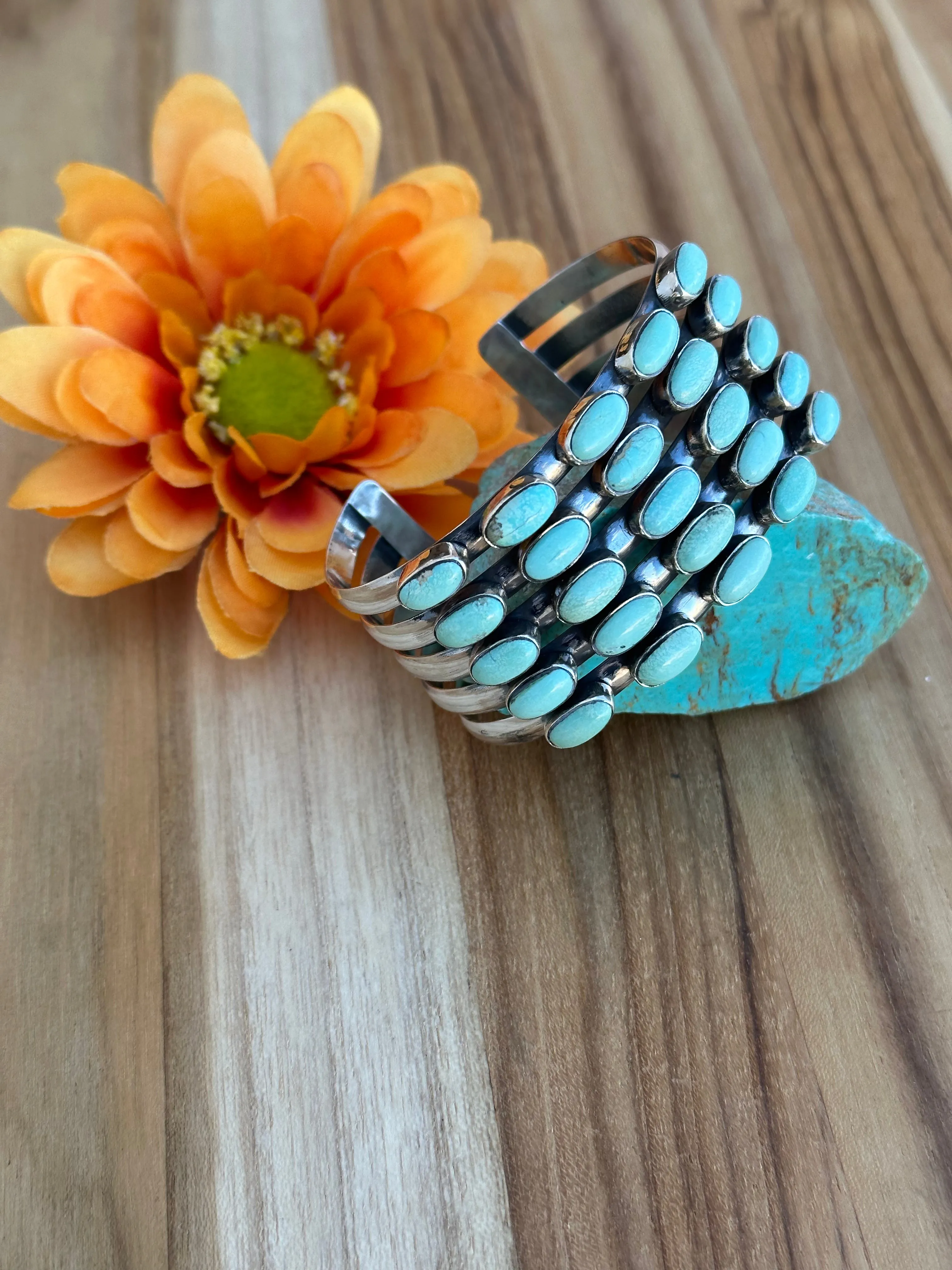 Cluster Stone Kingman Turquoise Cuff