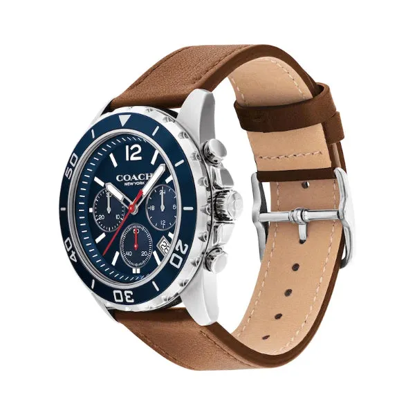 Coach Kent Brown Leather Strap Blue Dial Chronograph Quartz Watch for Gents - 14602560
