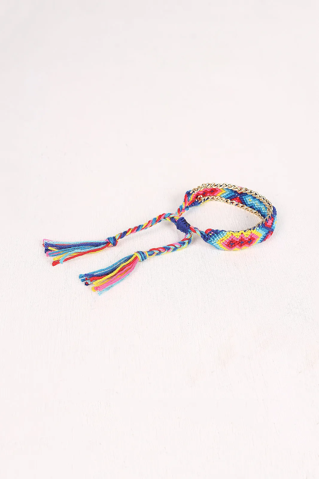 Colorful Threaded Chain Tassel Bracelet