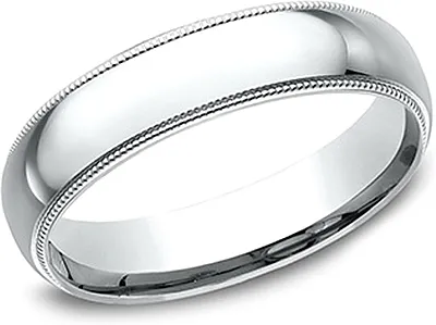 Comfort Fit High Polished Milgrain Wedding Band- 5mm