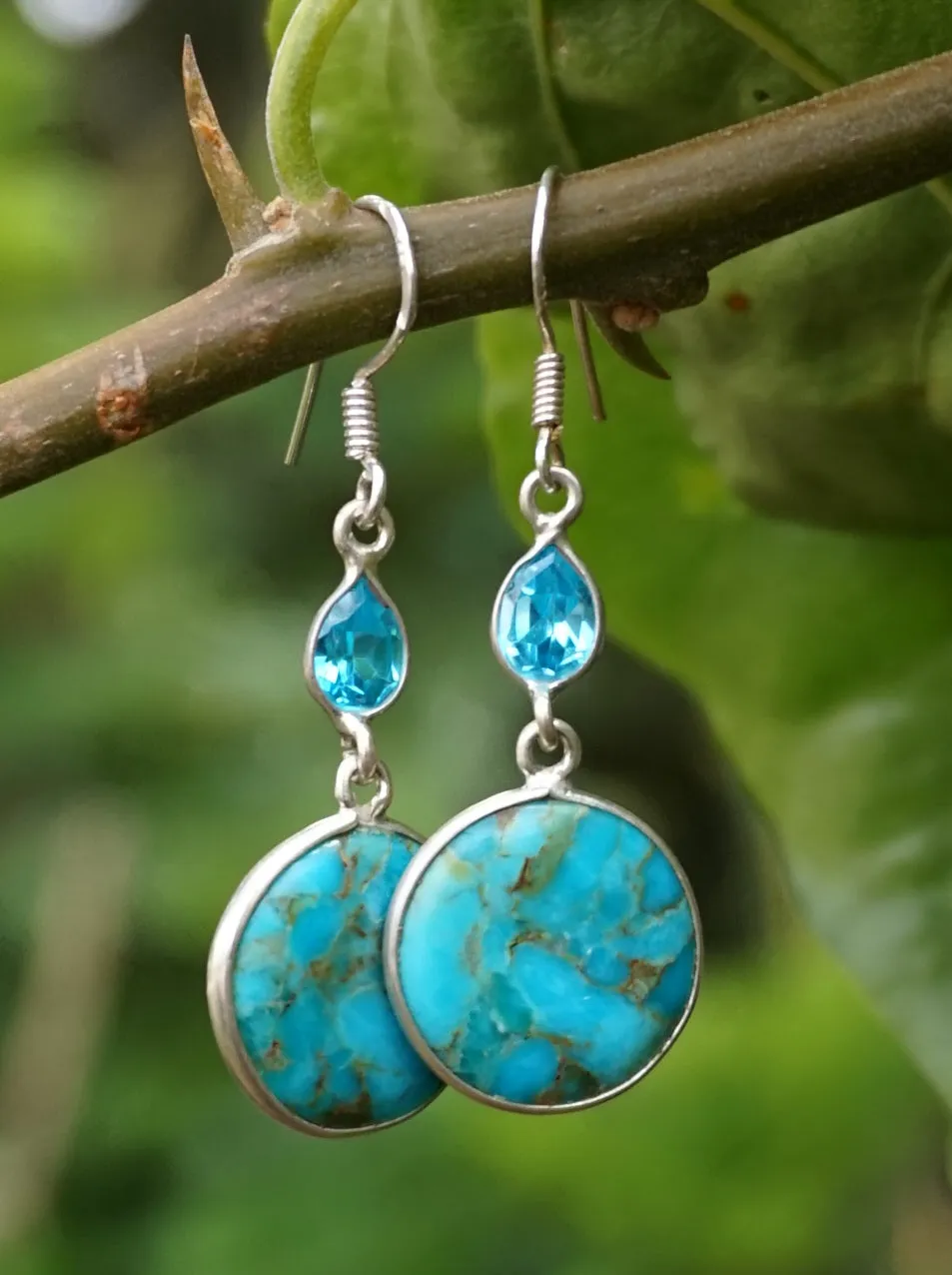 Copper Turquoise Blue Earring Set 1 with Blue Topaz
