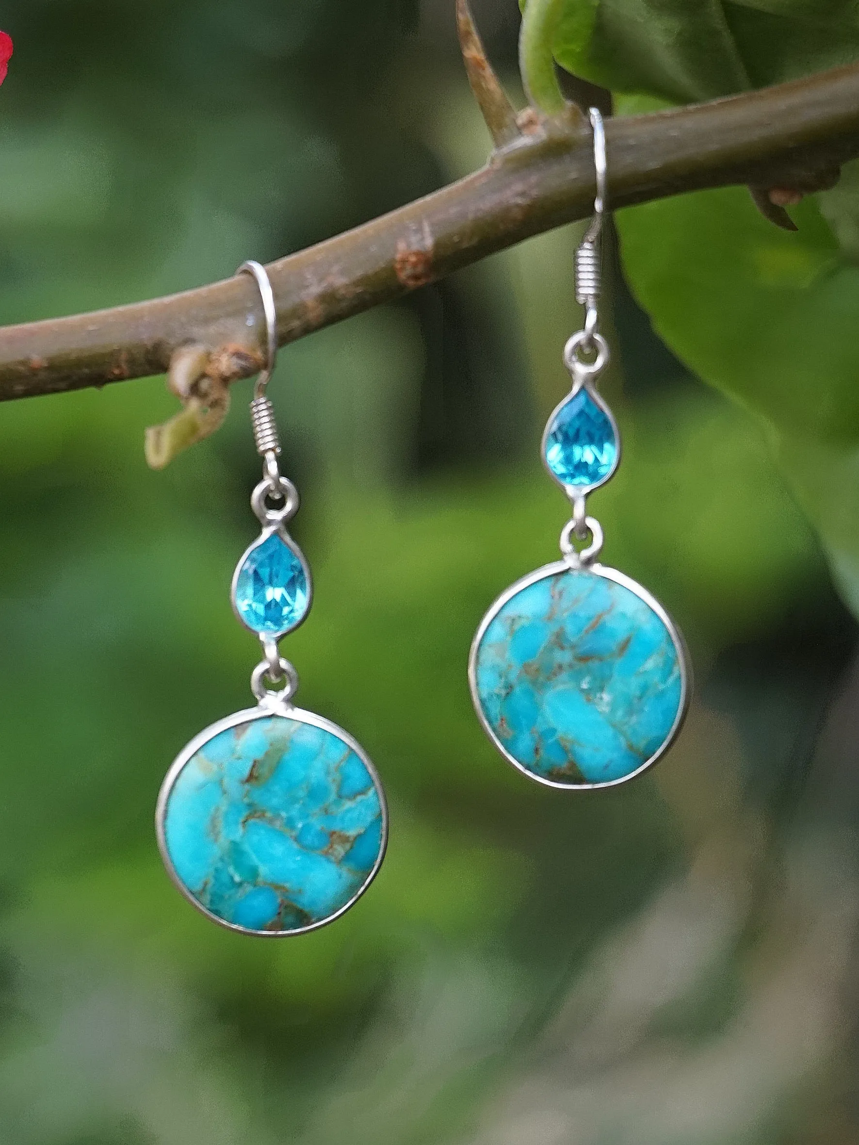 Copper Turquoise Blue Earring Set 1 with Blue Topaz