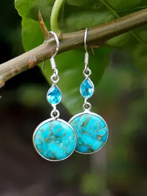 Copper Turquoise Blue Earring Set 1 with Blue Topaz