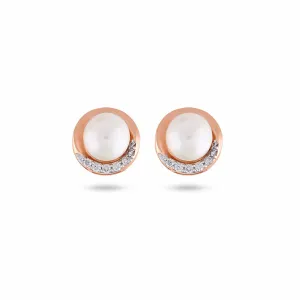 Cresent Diamond Pearl Stud Earrings