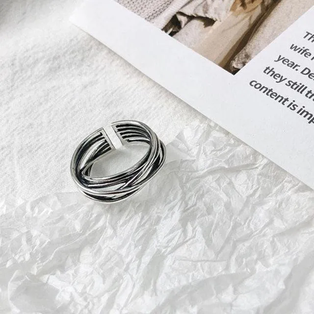 Cross Curve Line Opening Ring