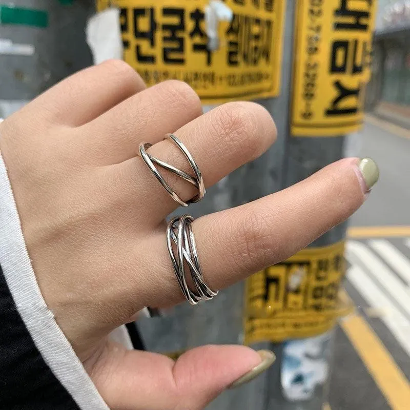 Cross Curve Line Opening Ring