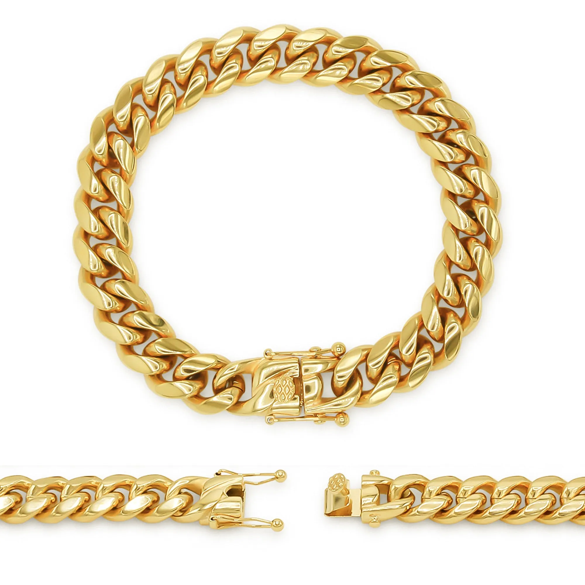 Cuban Link Chain 14K Gold Plated Curb Bracelet 8.5" Stainless Steel Men Jewelry