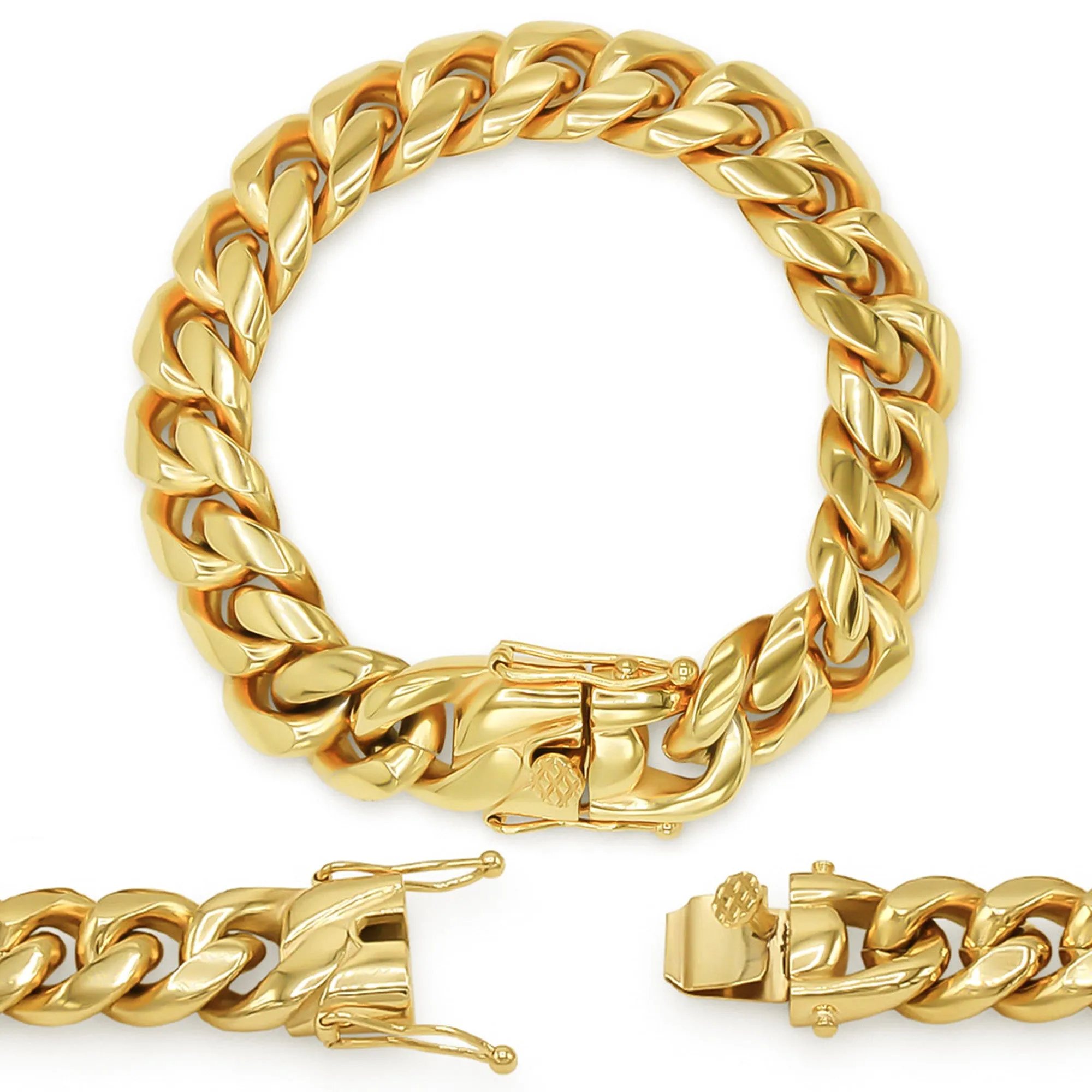 Cuban Link Chain 14K Gold Plated Curb Bracelet 8.5" Stainless Steel Men Jewelry