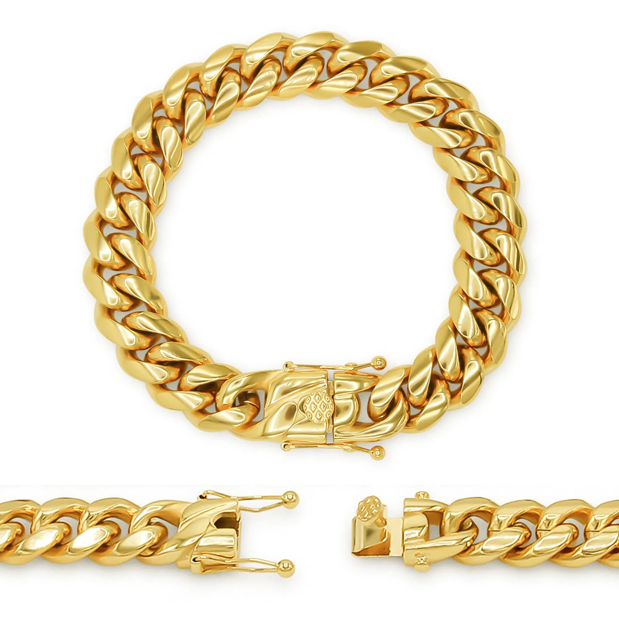Cuban Link Chain 14K Gold Plated Curb Bracelet 8.5" Stainless Steel Men Jewelry