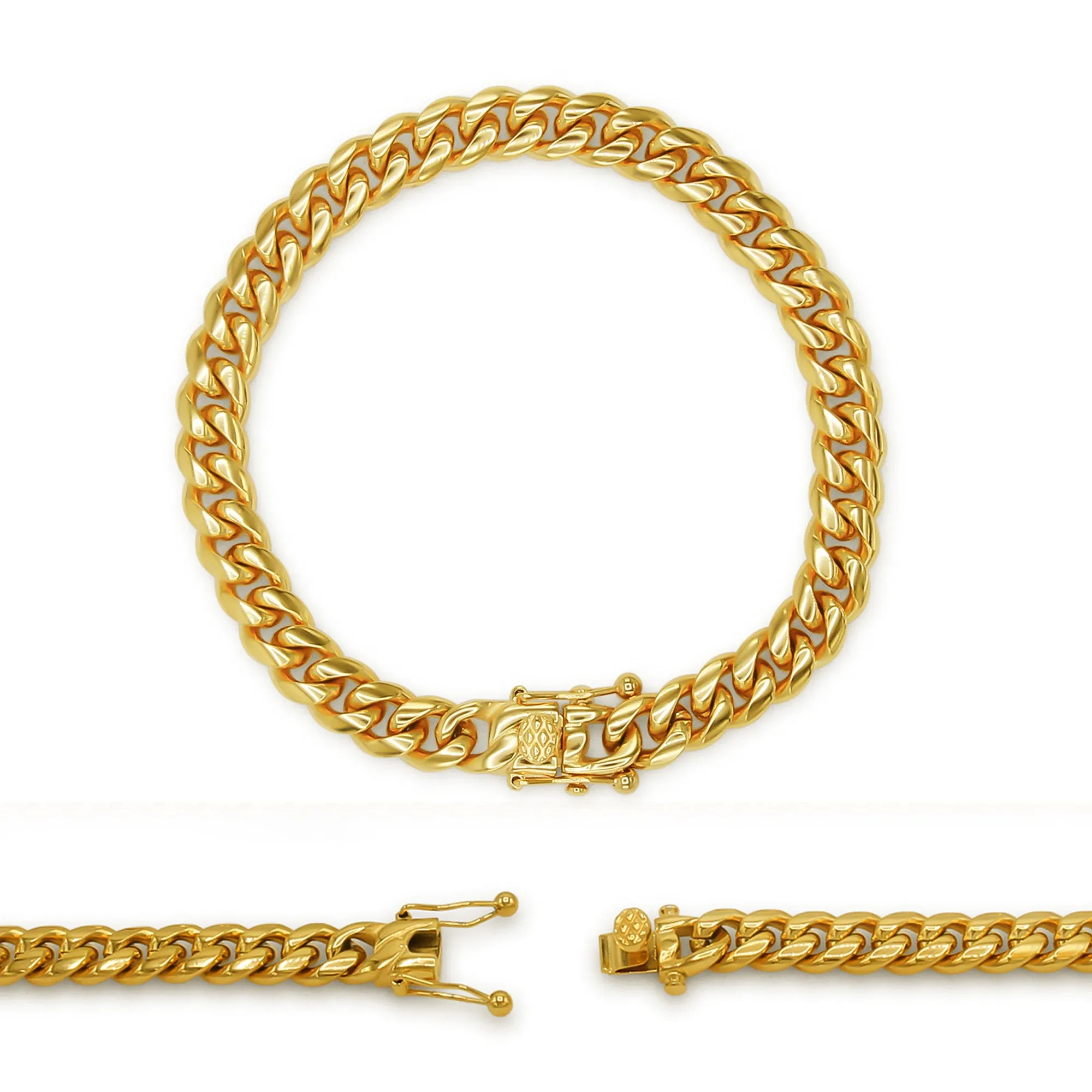 Cuban Link Chain 14K Gold Plated Curb Bracelet 8.5" Stainless Steel Men Jewelry