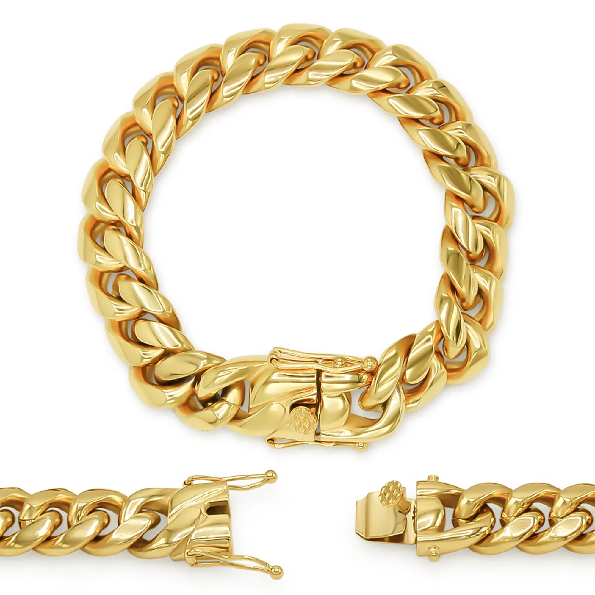 Cuban Link Chain 14K Gold Plated Curb Bracelet 8.5" Stainless Steel Men Jewelry