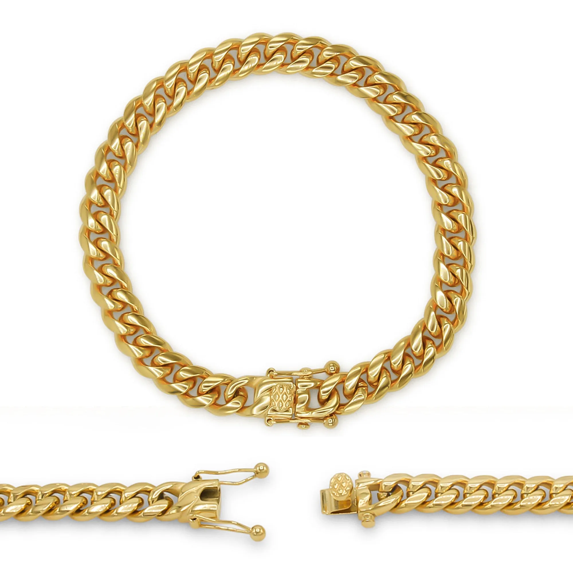 Cuban Link Chain 14K Gold Plated Curb Bracelet 8.5" Stainless Steel Men Jewelry