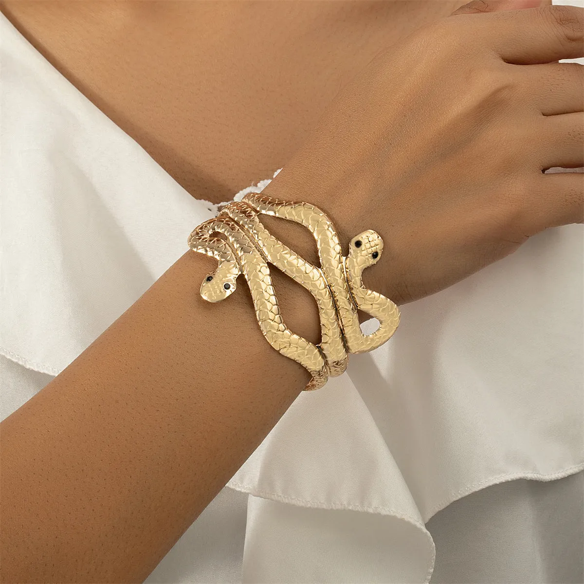 Cubic Zirconia & 18K Gold-Plated Snake Cuff
