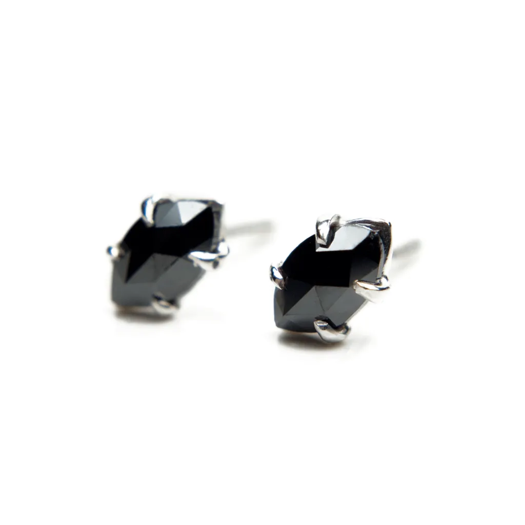 Cybil Earrings | Rose Cut Black Diamond White Gold Studs
