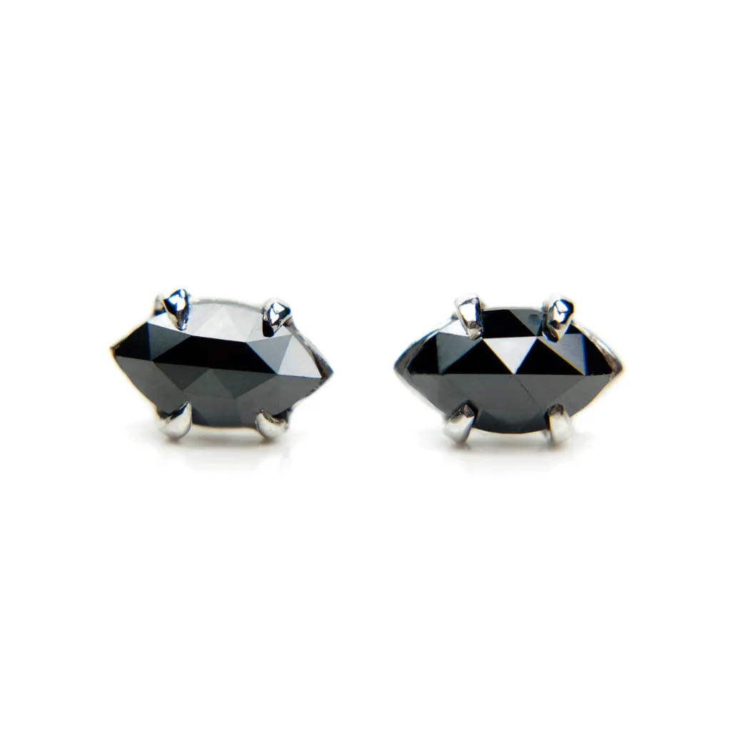 Cybil Earrings | Rose Cut Black Diamond White Gold Studs
