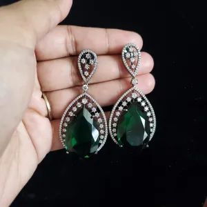 Cz Earring With Black Plating Green
