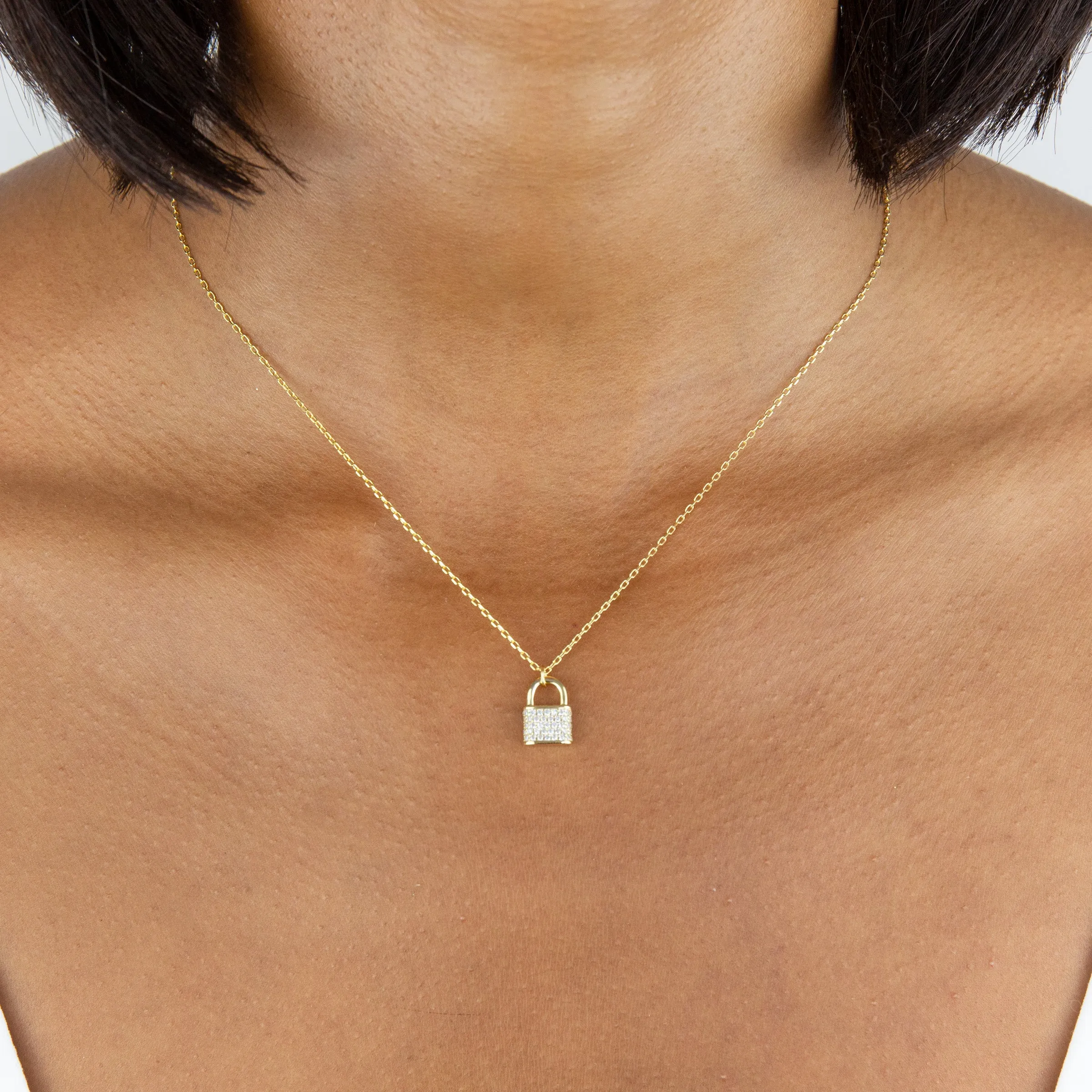 CZ Lock Link Necklace