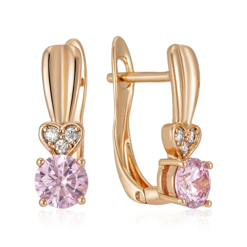 Dainty Heart Sparkle Pink Diamond Earrings