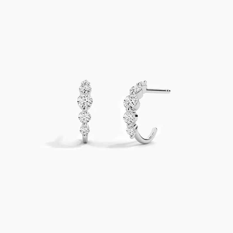 Dainty Moissanite Diamond Graduation Huggie Hoop Earrings