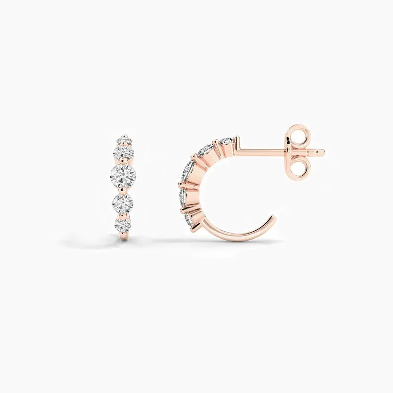 Dainty Moissanite Diamond Graduation Huggie Hoop Earrings