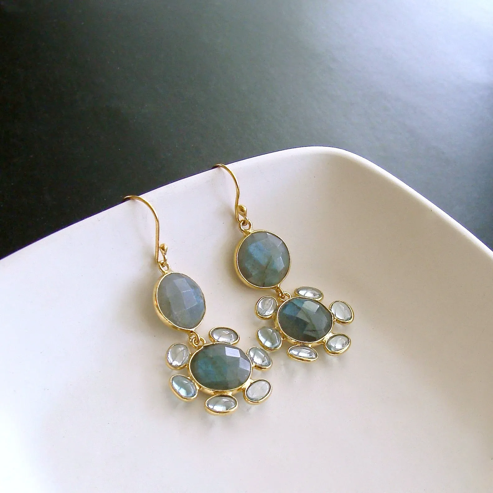 Daisy Labradorite Blue Topaz Drop Earrings