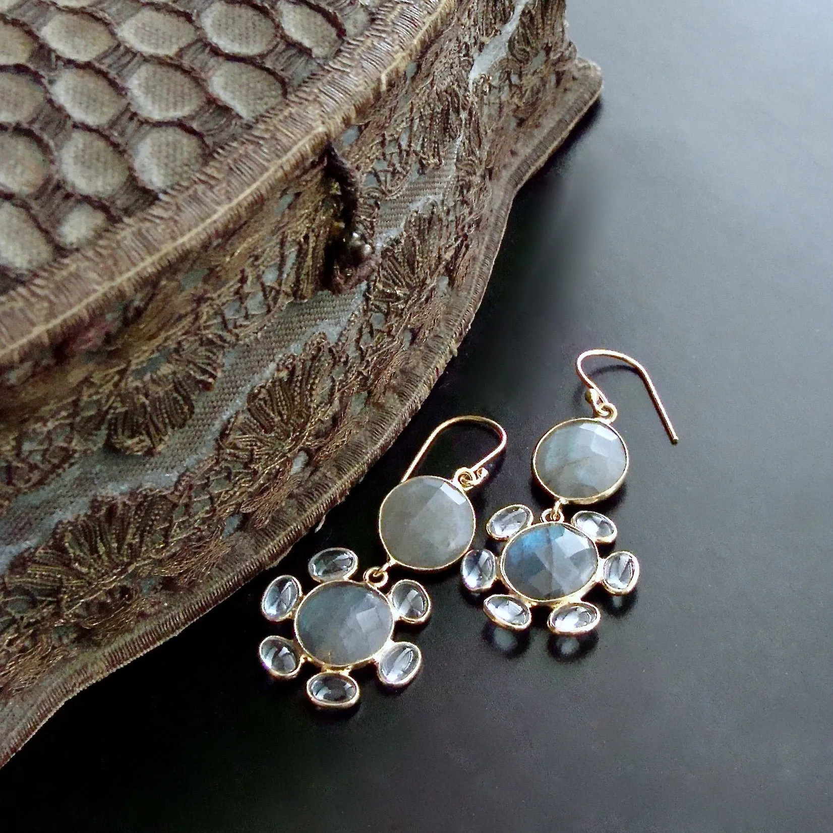 Daisy Labradorite Blue Topaz Drop Earrings