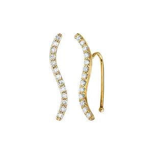 Damiamond Curved Earring Climbers 14K Yellow Gold
