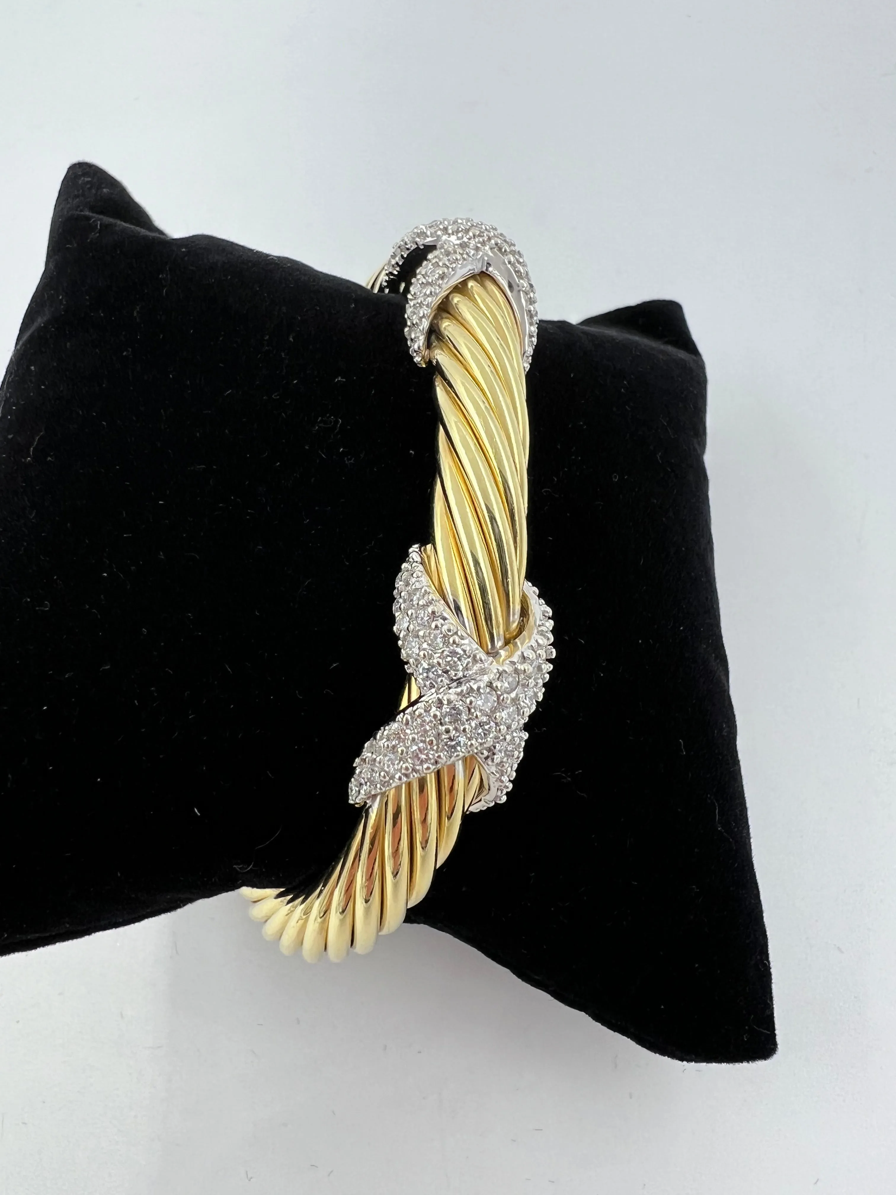 David Yurman Double Diamond X 18k Yellow Gold Cuff Bracelet