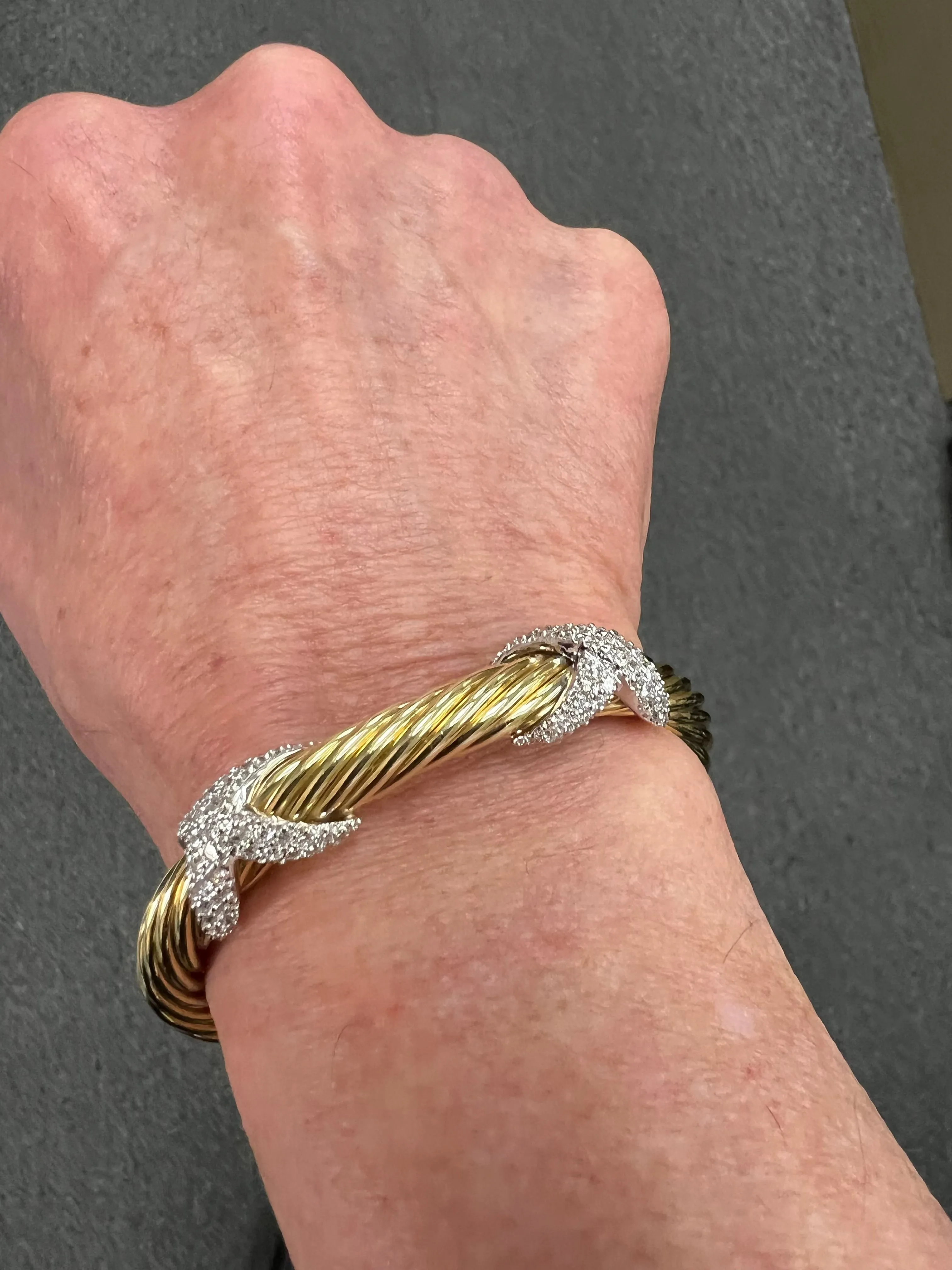 David Yurman Double Diamond X 18k Yellow Gold Cuff Bracelet