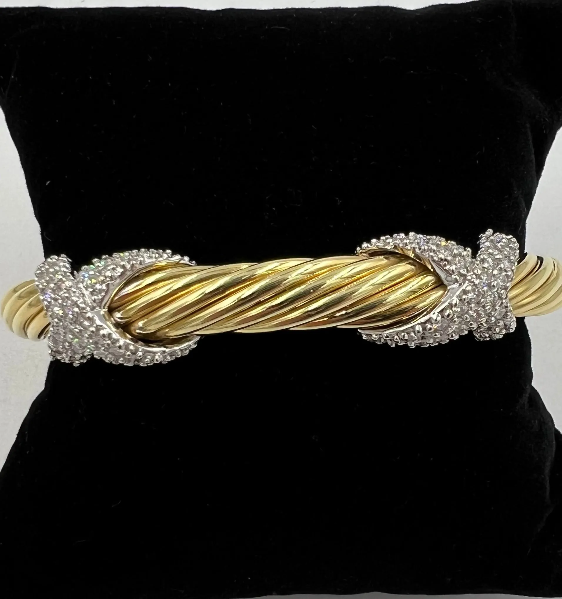 David Yurman Double Diamond X 18k Yellow Gold Cuff Bracelet