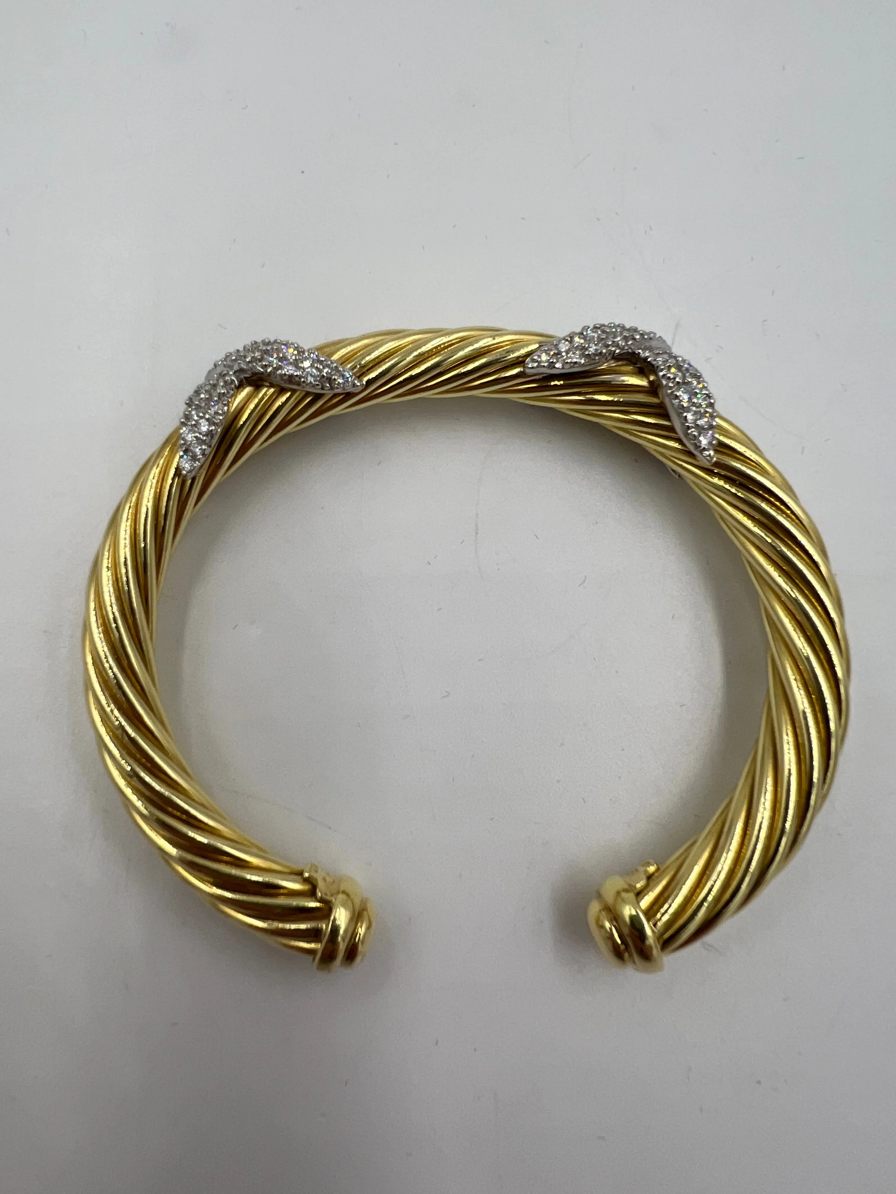 David Yurman Double Diamond X 18k Yellow Gold Cuff Bracelet