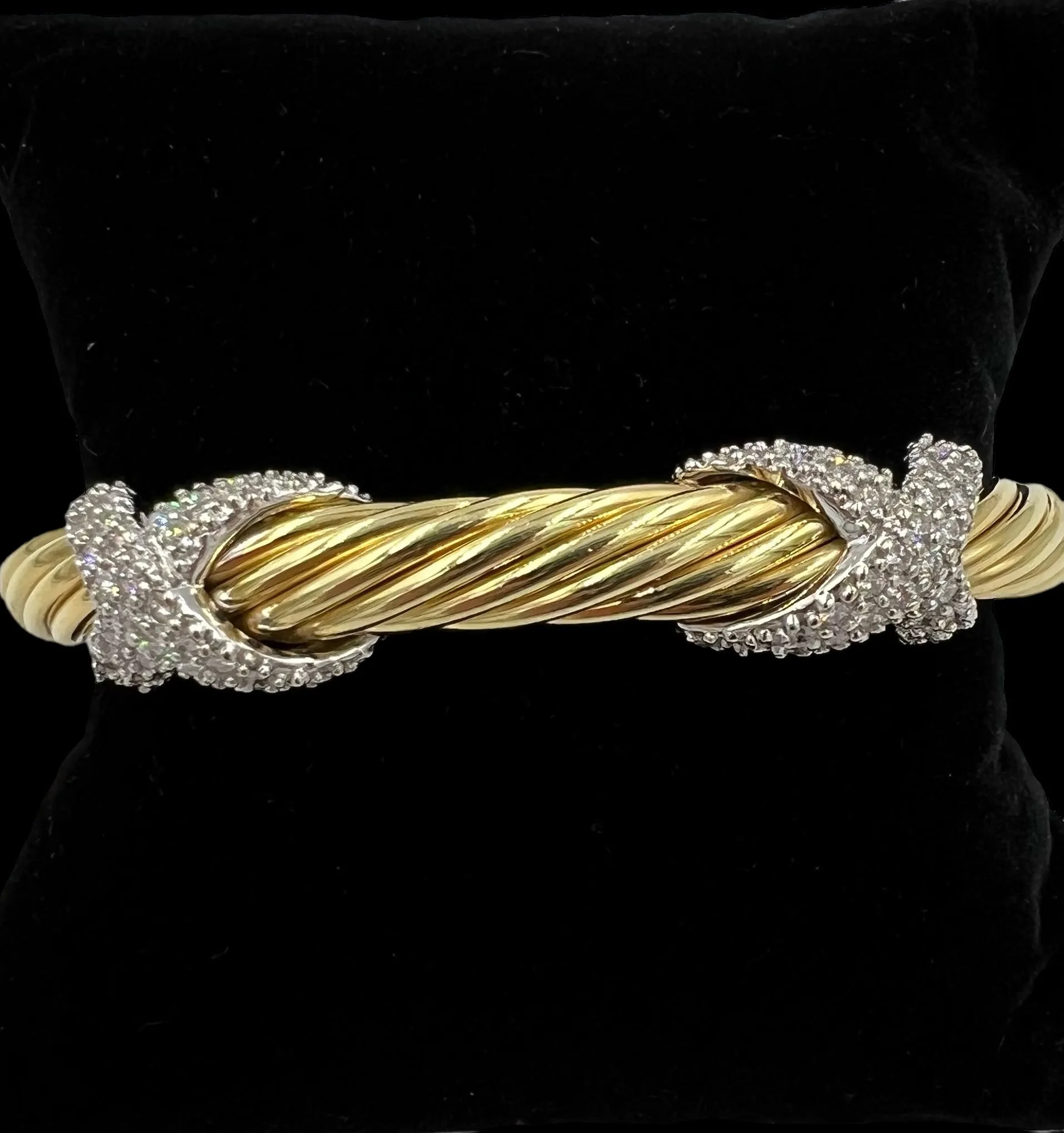David Yurman Double Diamond X 18k Yellow Gold Cuff Bracelet