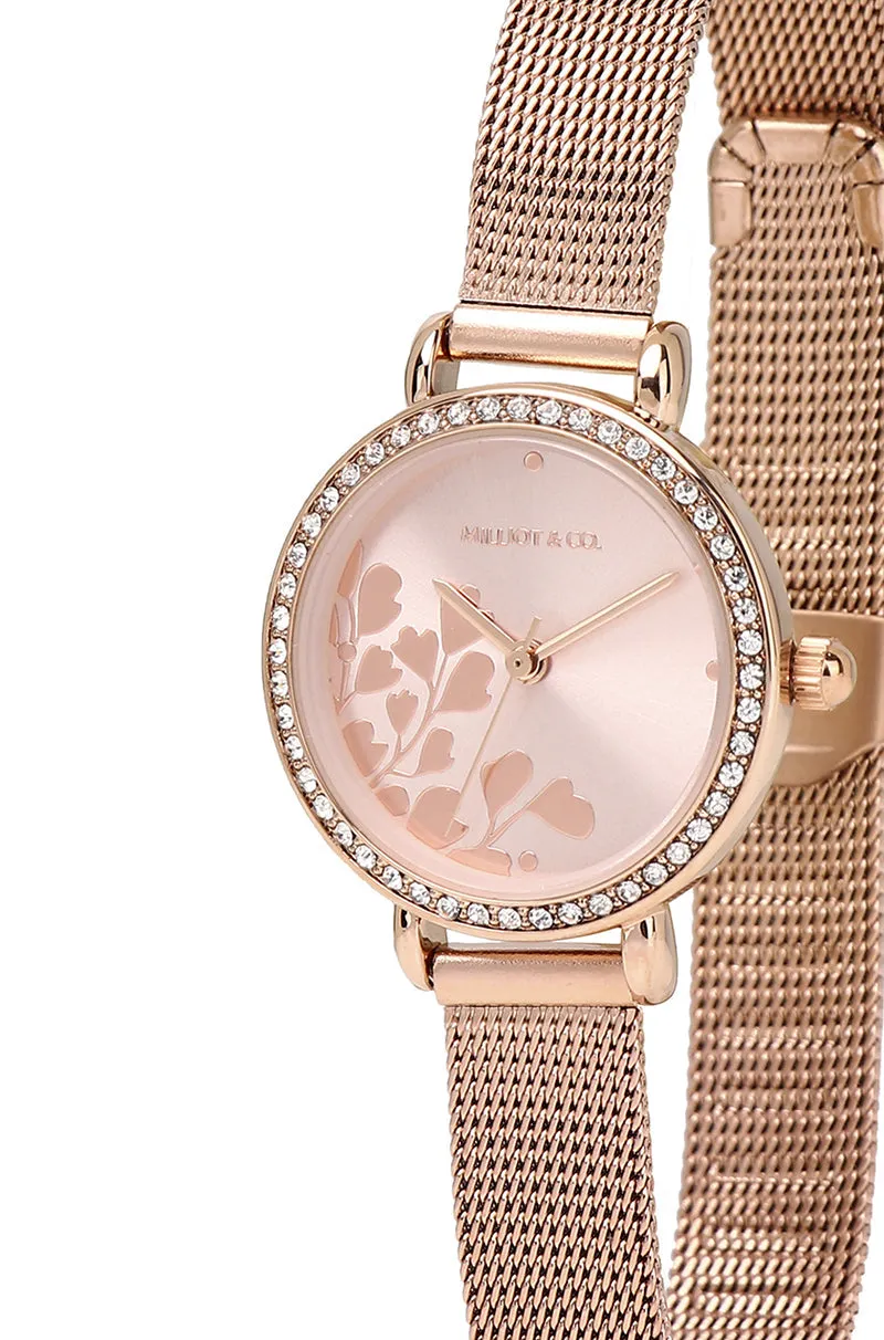 Denise Rose Gold Mesh Strap Watch (Salmon)