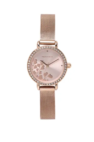Denise Rose Gold Mesh Strap Watch (Salmon)