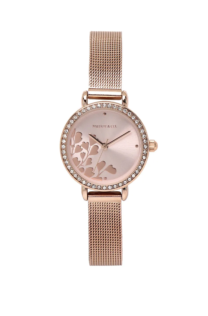 Denise Rose Gold Mesh Strap Watch (Salmon)