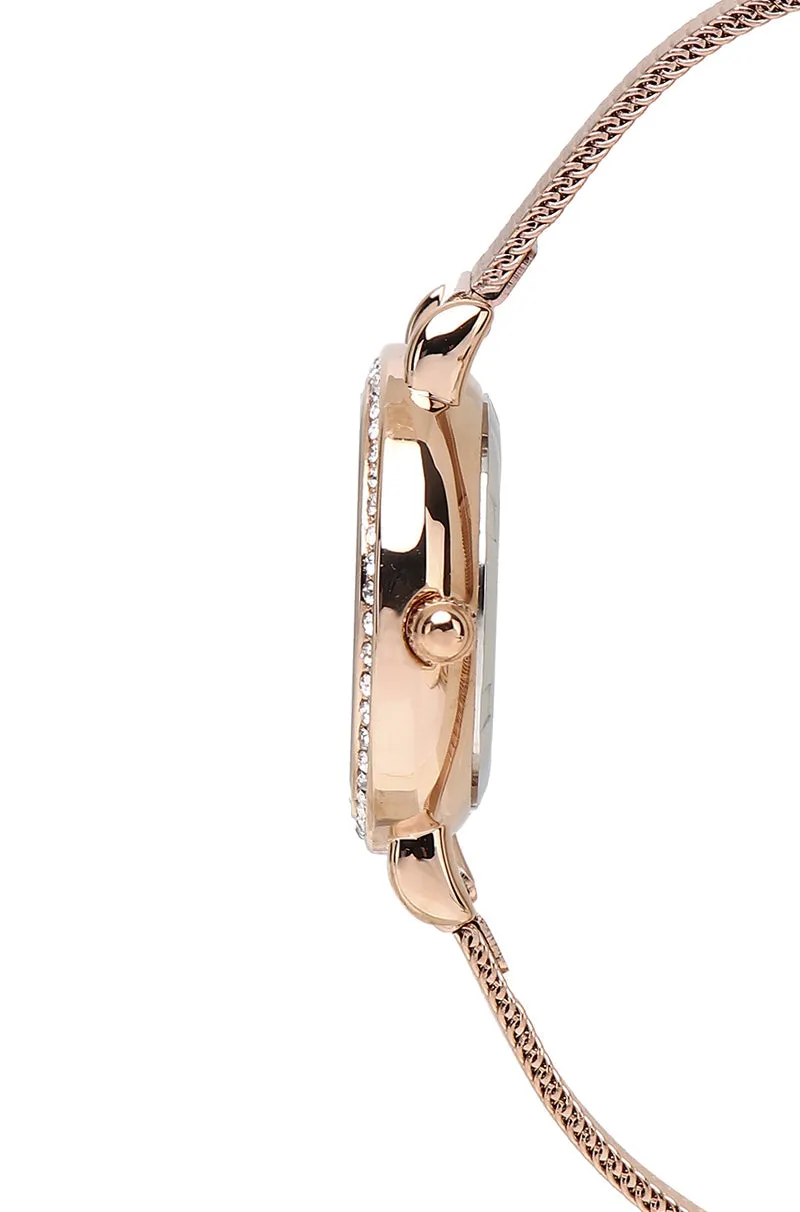 Denise Rose Gold Mesh Strap Watch (Salmon)