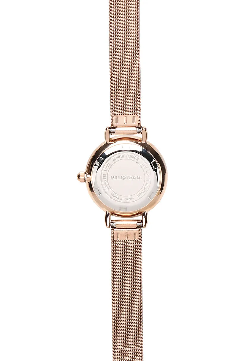 Denise Rose Gold Mesh Strap Watch (Salmon)