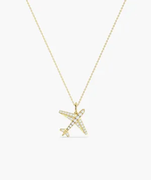 Diamond Airplane 14K Gold Necklace