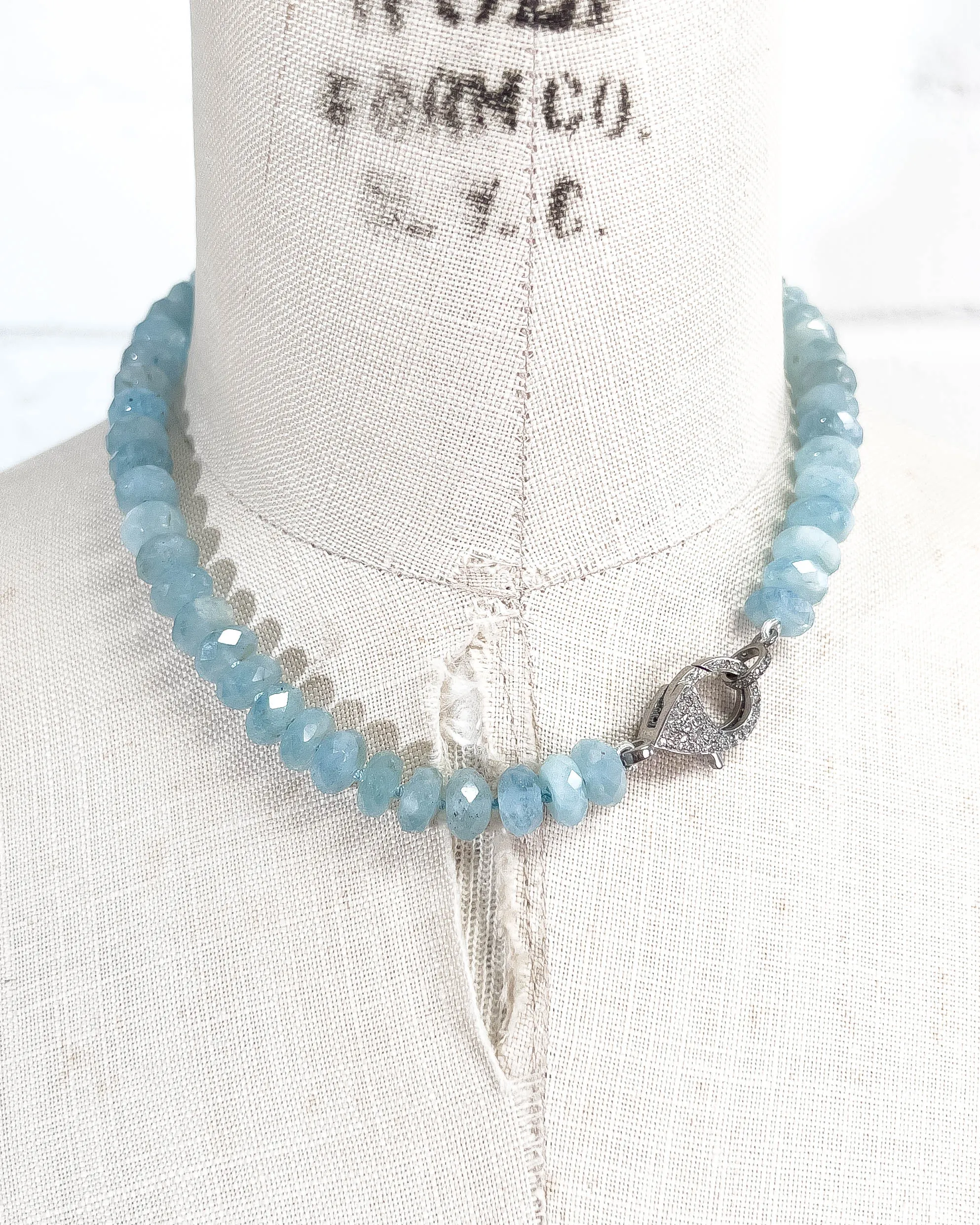 Diamond Clasp & Hand-Knotted Aquamarine Necklace