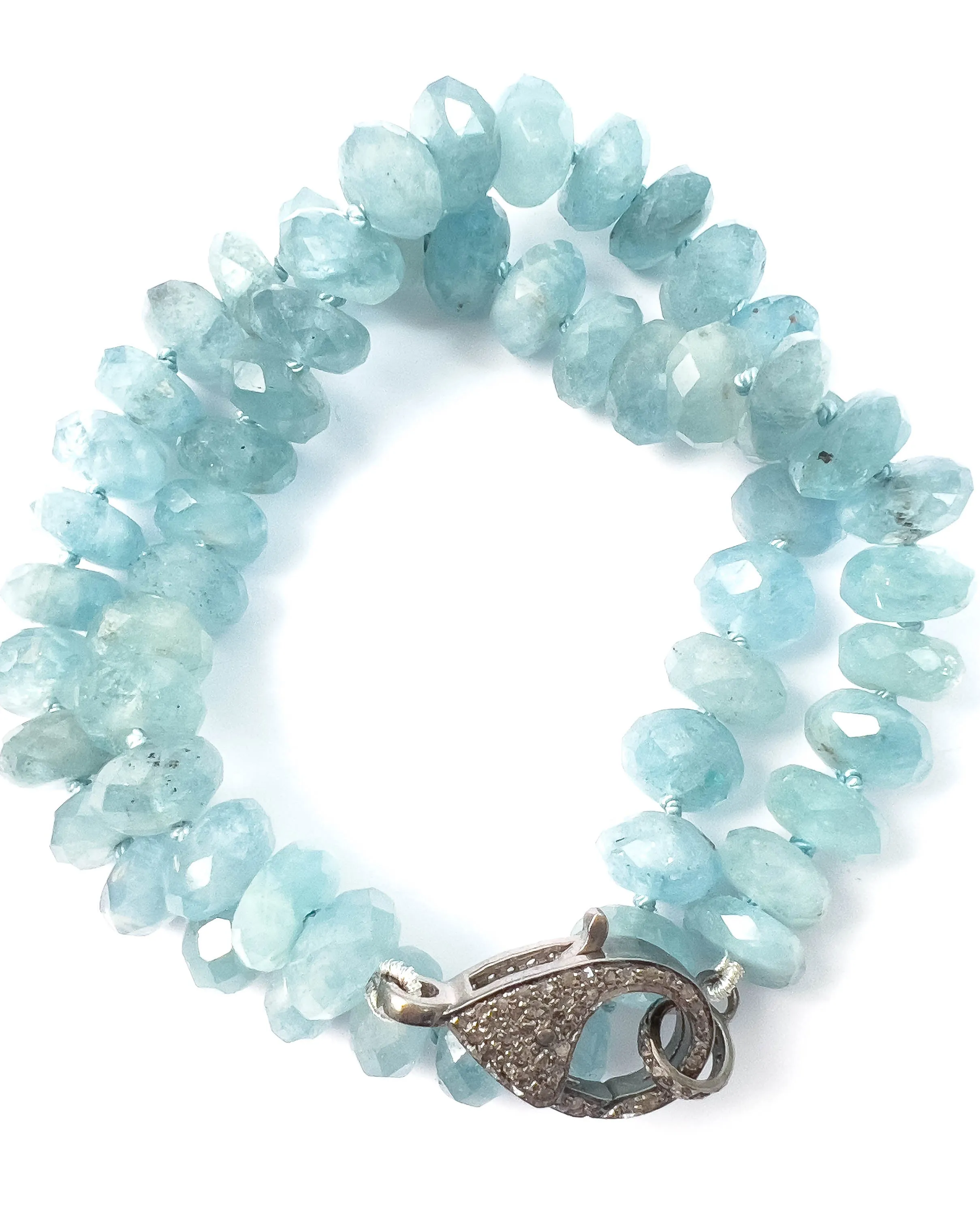 Diamond Clasp & Hand-Knotted Aquamarine Necklace