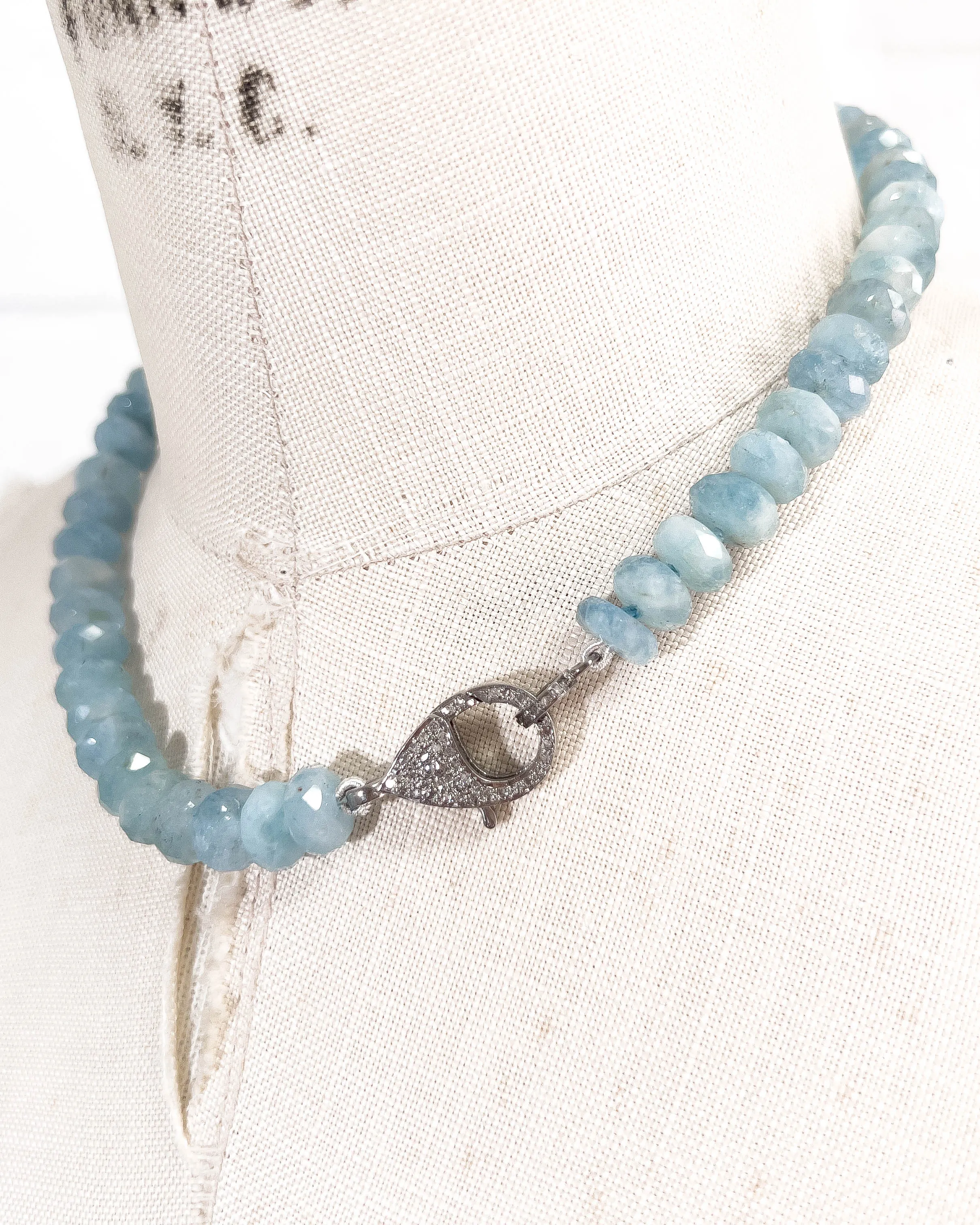 Diamond Clasp & Hand-Knotted Aquamarine Necklace