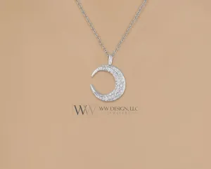 Diamond Crescent Moon Necklace Pendant 0.33ctw 14k SOLID Gold (Y, W, R), Platinum 15mm Pendant Jewelry Christmas Gift