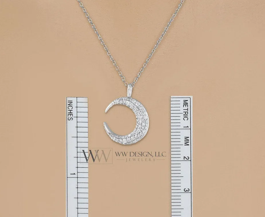 Diamond Crescent Moon Necklace Pendant 0.33ctw 14k SOLID Gold (Y, W, R), Platinum 15mm Pendant Jewelry Christmas Gift