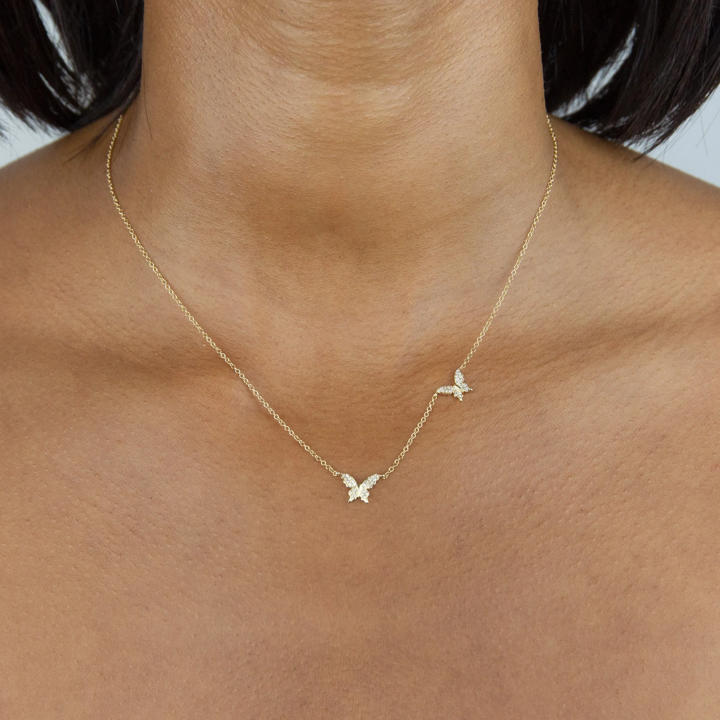 Diamond Double Butterfly Necklace 14K