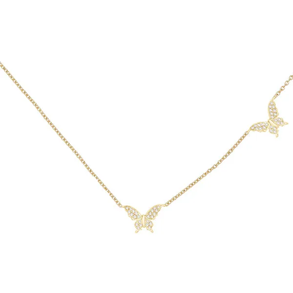 Diamond Double Butterfly Necklace 14K