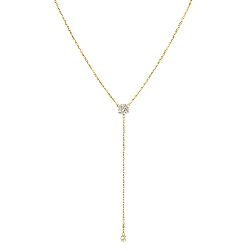 DIAMOND FLOWER BEZEL DROP NECKLACE 14K GOLD (0.25 CTW)