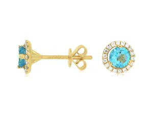 Diamond Halo Blue Topaz Post Earrings
