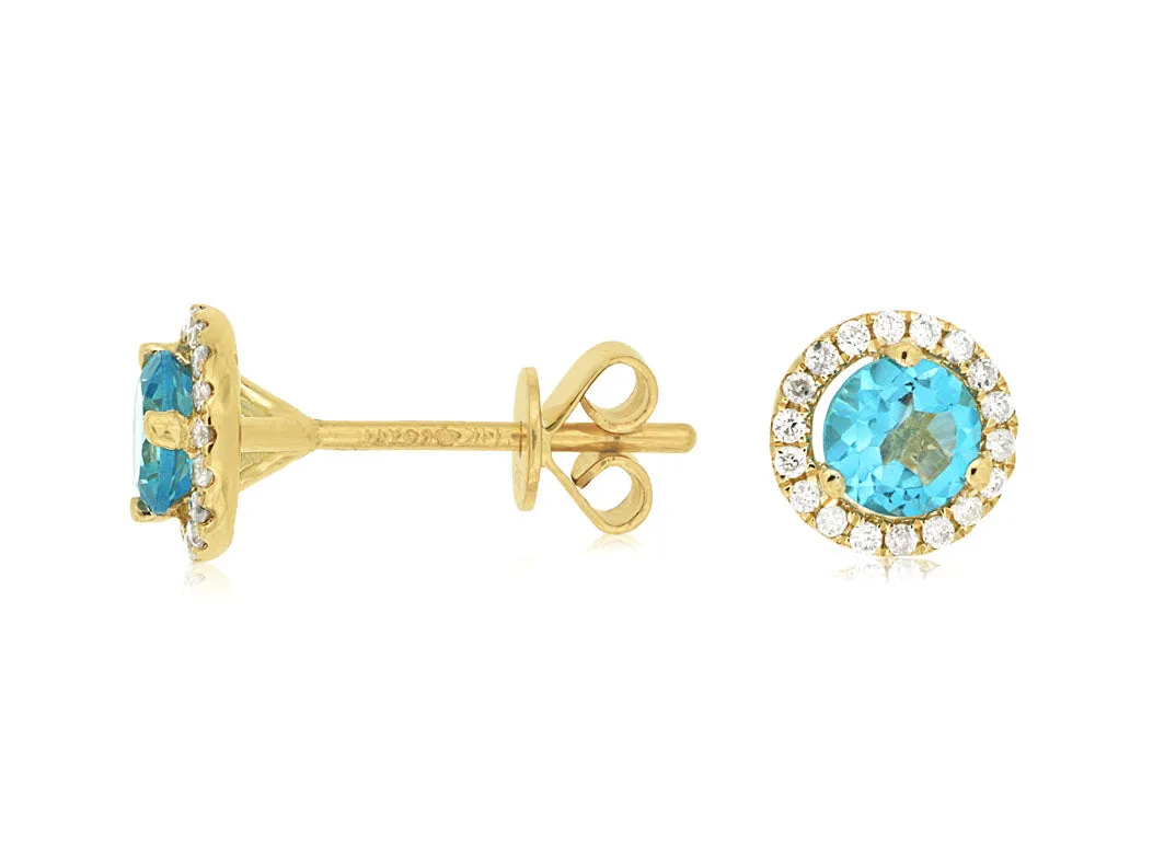Diamond Halo Blue Topaz Post Earrings