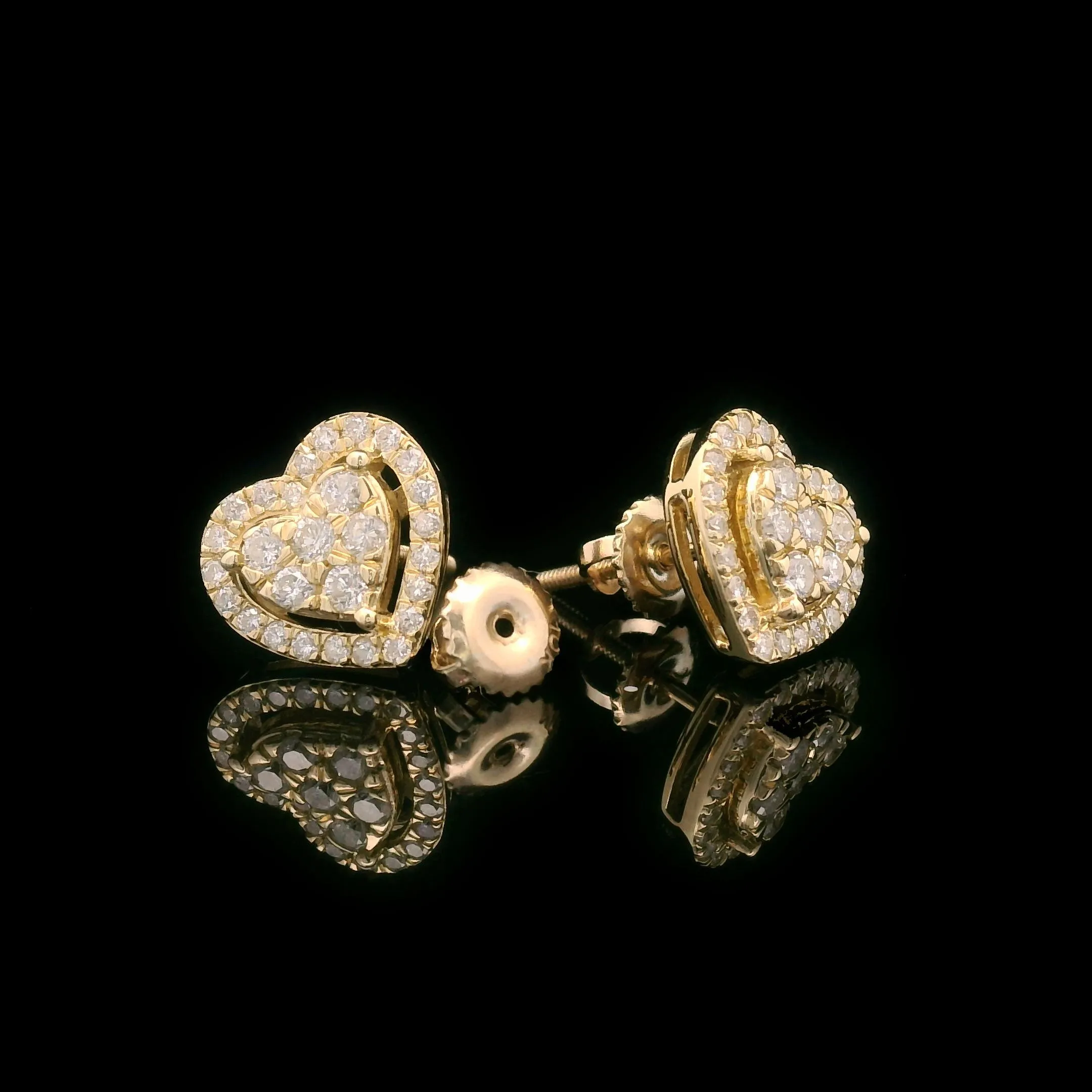 Diamond Heart Shaped Screw Back Earrings 10k Yellow Gold 0.60ctw