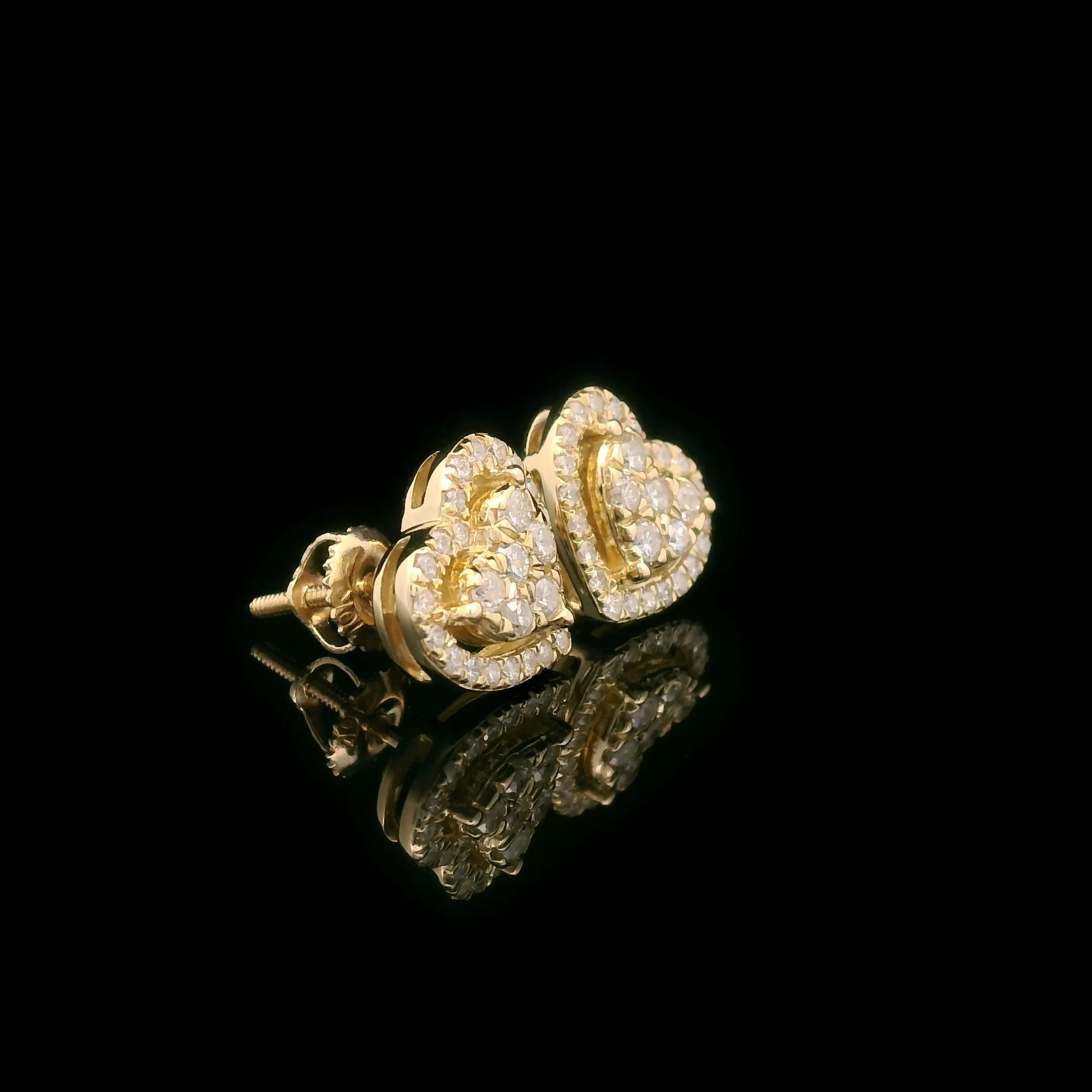 Diamond Heart Shaped Screw Back Earrings 10k Yellow Gold 0.60ctw